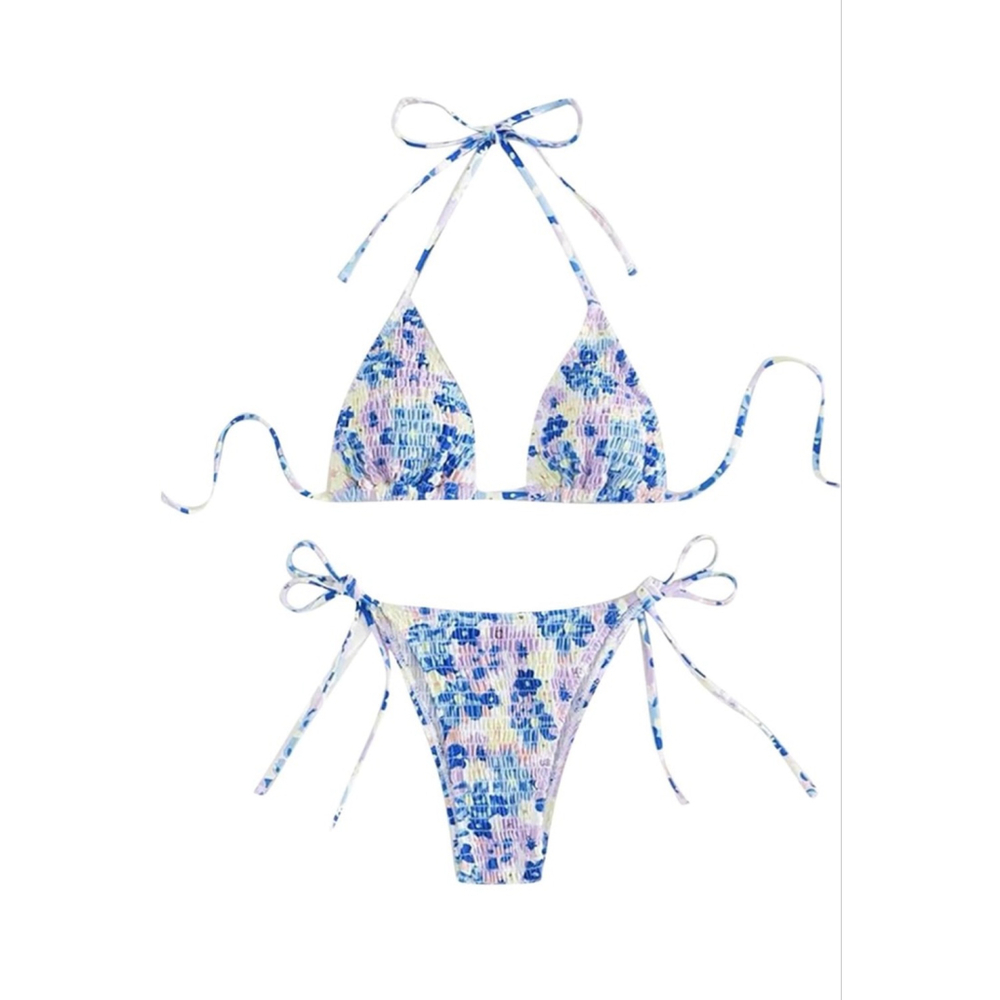SHEIN | Women's Floral Smocked Triangle Bikini | Size Small